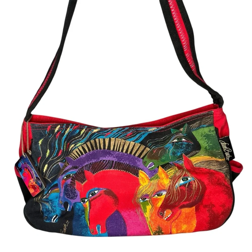 Laurel Burch Wild Horses Of Fire Canvas Shoulder Bag Purse Art Charm - Picture 3 of 16